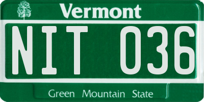 VT license plate NIT036