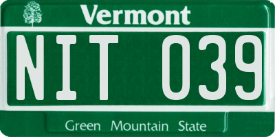 VT license plate NIT039