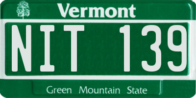 VT license plate NIT139