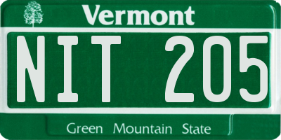 VT license plate NIT205