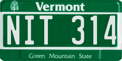 VT license plate NIT314