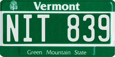 VT license plate NIT839