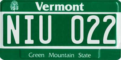 VT license plate NIU022