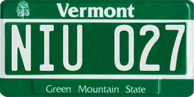 VT license plate NIU027