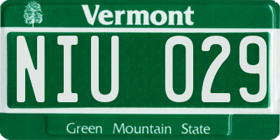 VT license plate NIU029