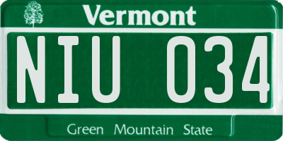 VT license plate NIU034
