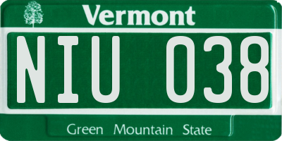 VT license plate NIU038