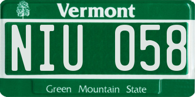 VT license plate NIU058