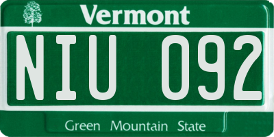 VT license plate NIU092