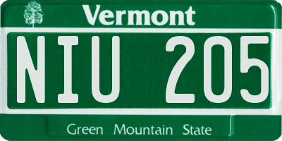 VT license plate NIU205