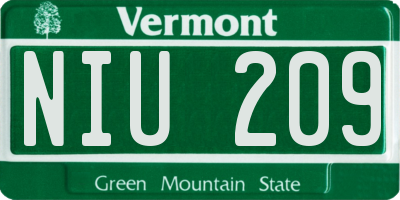 VT license plate NIU209