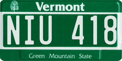 VT license plate NIU418