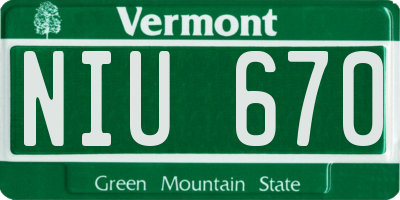 VT license plate NIU670