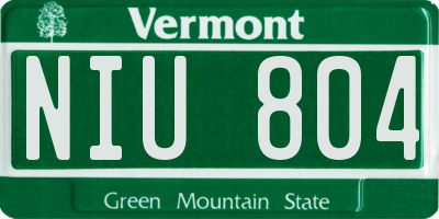 VT license plate NIU804