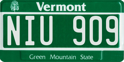 VT license plate NIU909