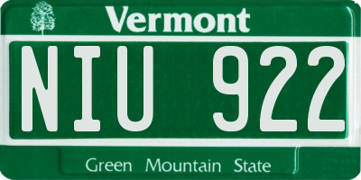 VT license plate NIU922