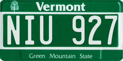 VT license plate NIU927