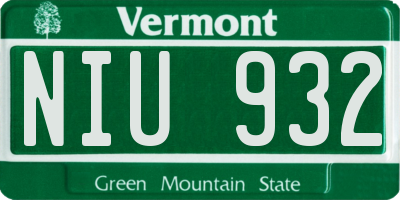VT license plate NIU932