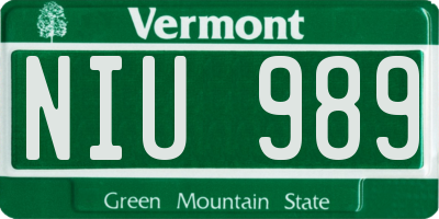 VT license plate NIU989