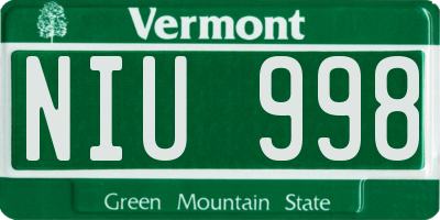 VT license plate NIU998