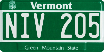 VT license plate NIV205