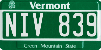 VT license plate NIV839