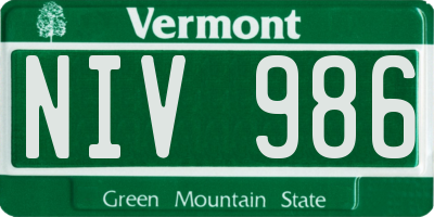 VT license plate NIV986