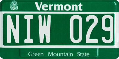 VT license plate NIW029