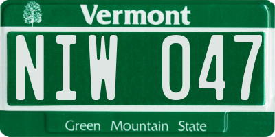 VT license plate NIW047
