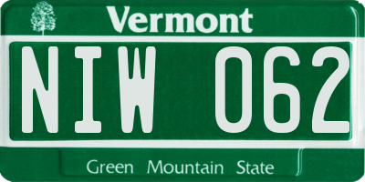 VT license plate NIW062