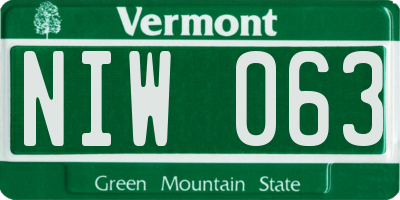 VT license plate NIW063