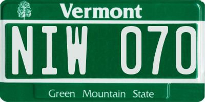 VT license plate NIW070