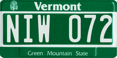 VT license plate NIW072