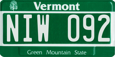 VT license plate NIW092