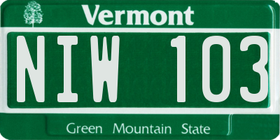 VT license plate NIW103