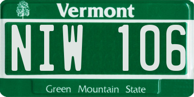 VT license plate NIW106