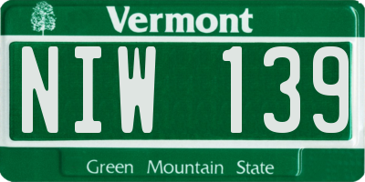 VT license plate NIW139