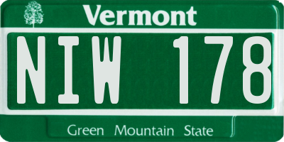 VT license plate NIW178
