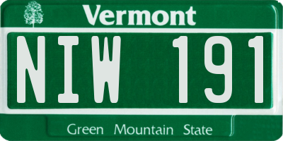VT license plate NIW191