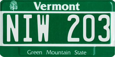 VT license plate NIW203