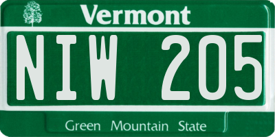 VT license plate NIW205