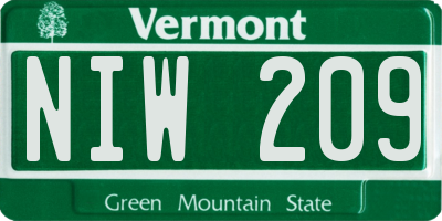 VT license plate NIW209