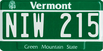 VT license plate NIW215