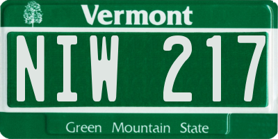 VT license plate NIW217