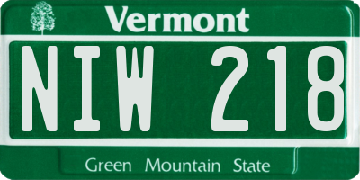 VT license plate NIW218