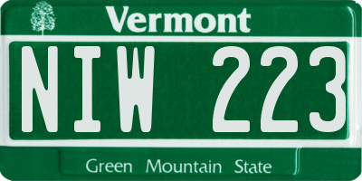 VT license plate NIW223