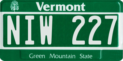 VT license plate NIW227
