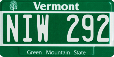 VT license plate NIW292
