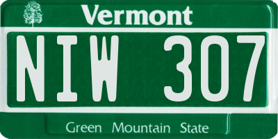 VT license plate NIW307