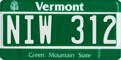 VT license plate NIW312